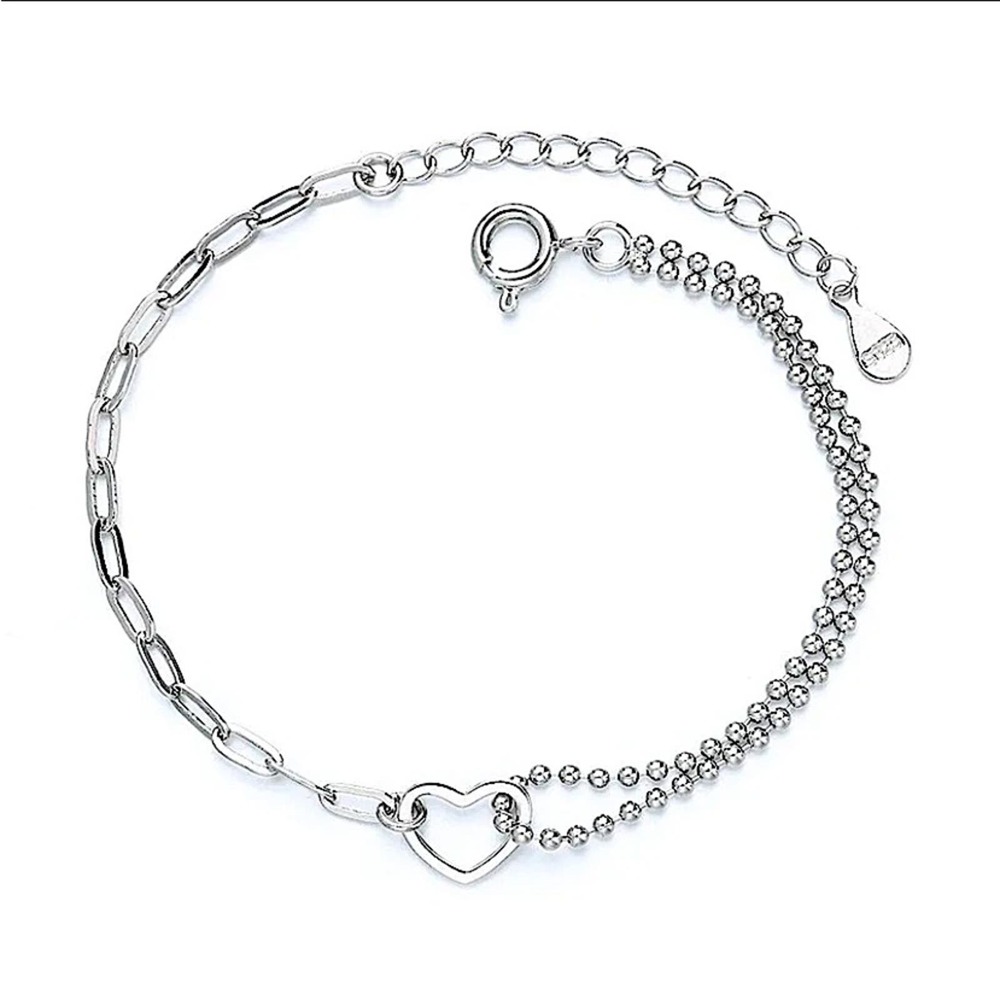 Sterling Silver Minimalist Heart Bracelet, Irregular, Geometric, Dainty,… - Picture 6 of 7